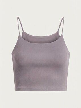 Round Neck Spaghetti Straps Rib Knit Cropped Top